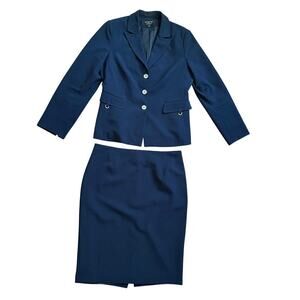 Signature by Larry Levine Women's Navy Blue 2pc Blazer & Skirt Suit Size 10